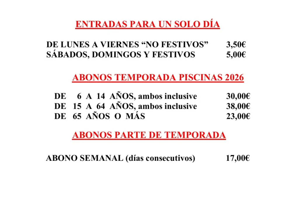 abonos para las piscinas municipales de Luceni